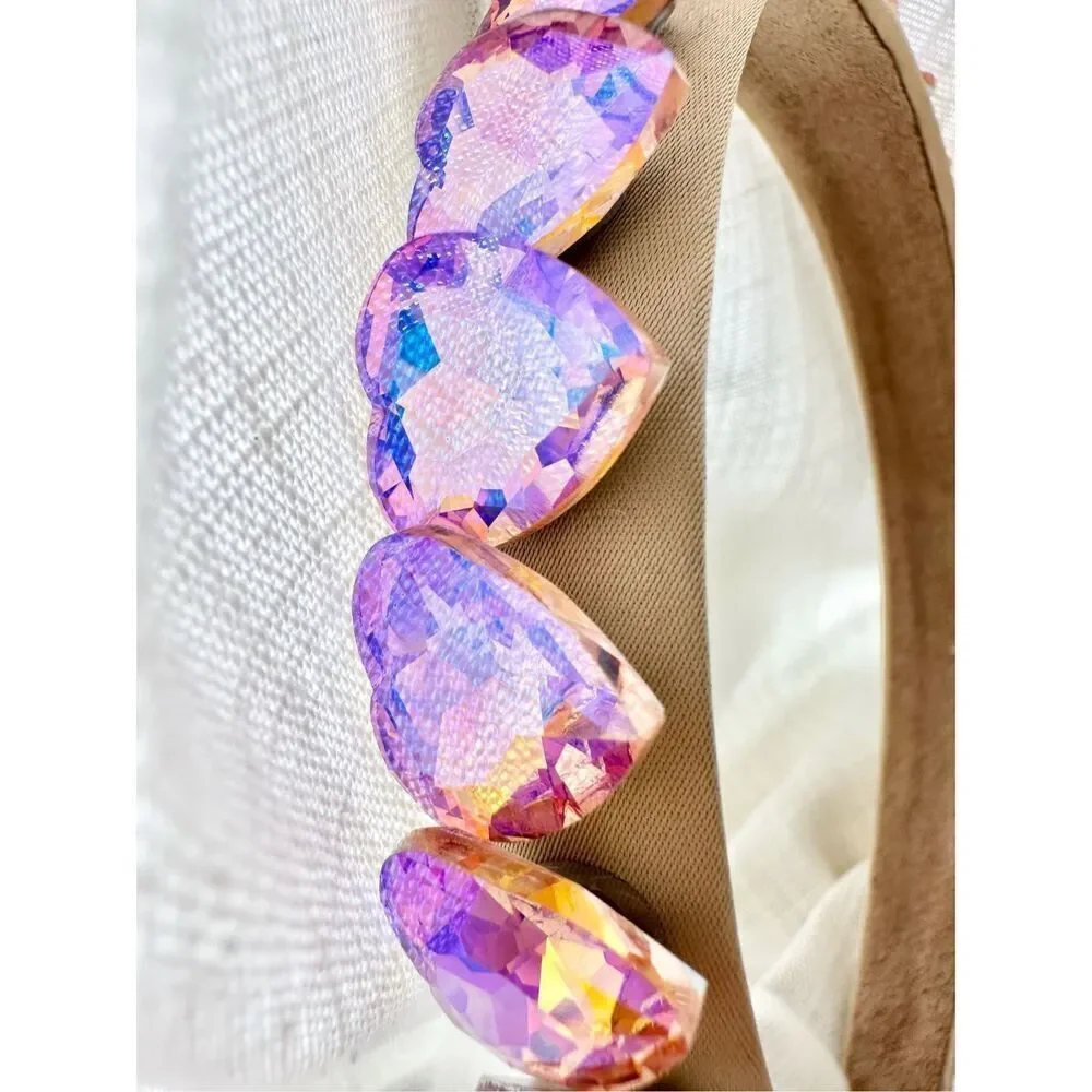 Light pink crystal iridescent heart headband